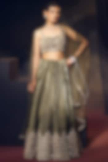 Green Tissue Organza Silk Mirror Work Wedding Lehenga Set by Suruchi Parakh at Pernia's Pop Up Shop