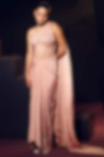 Pink Tissue Organza Silk Draped Skirt Set by Suruchi Parakh at Pernia's Pop Up Shop