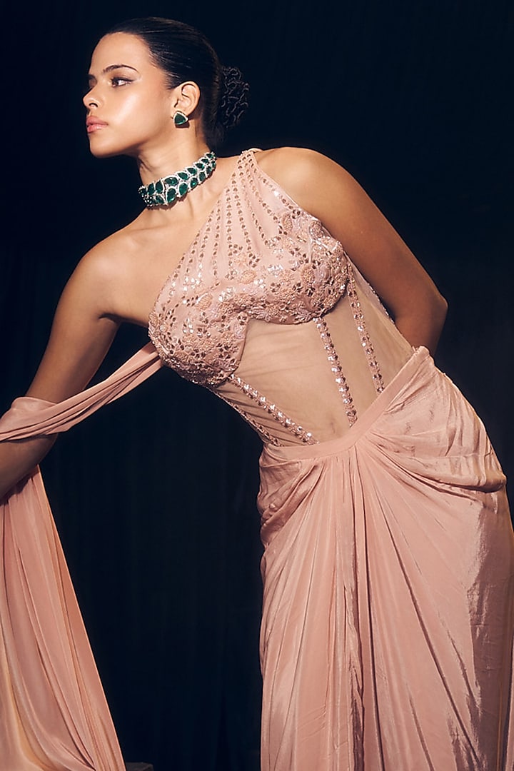 Pink Tissue Organza Silk Draped Skirt Set by Suruchi Parakh at Pernia's Pop Up Shop