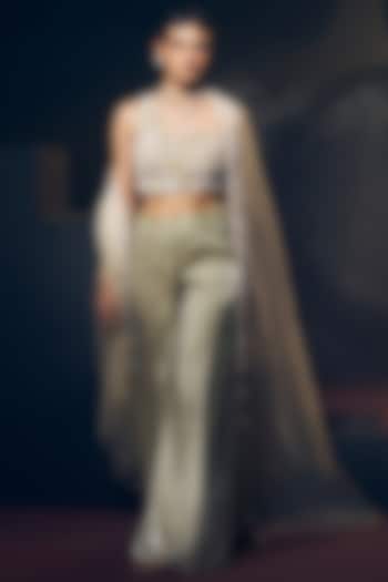 Sea Green Tissue Organza Silk & Net Pant Set by Suruchi Parakh at Pernia's Pop Up Shop