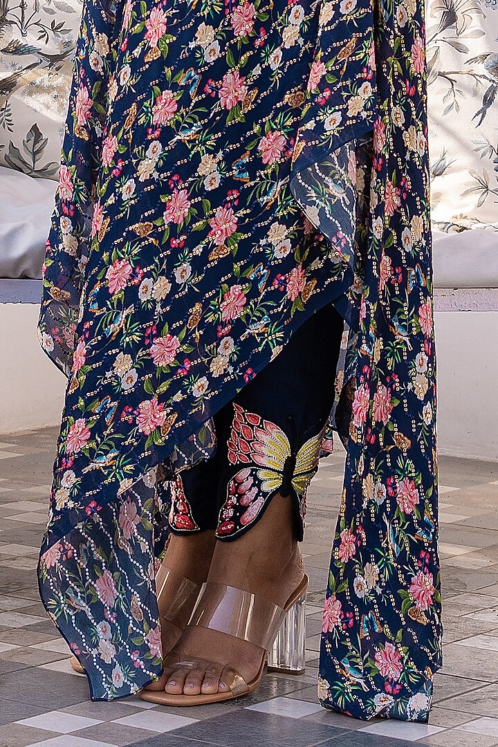 Blue Crepe Embroidered Pant Set by Suruchi Parakh at Pernia's Pop Up Shop