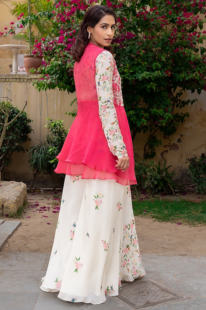 Off-White Georgette Crepe Embroidered Party Wear Sharara Set by Suruchi Parakh at Pernia's Pop Up Shop