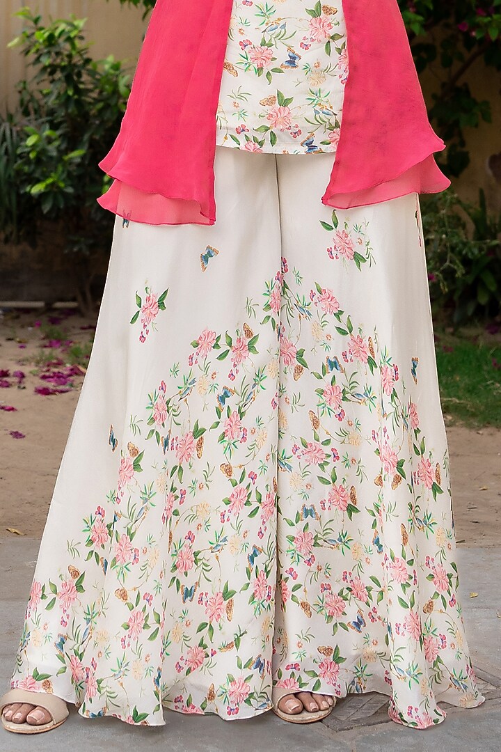 Off-White Georgette Crepe Embroidered Party Wear Sharara Set by Suruchi Parakh at Pernia's Pop Up Shop