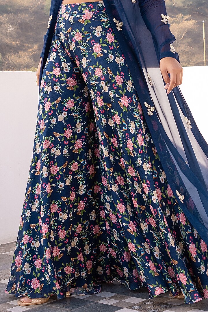 Blue Georgette Crepe Embroidered Jacket Set by Suruchi Parakh at Pernia's Pop Up Shop