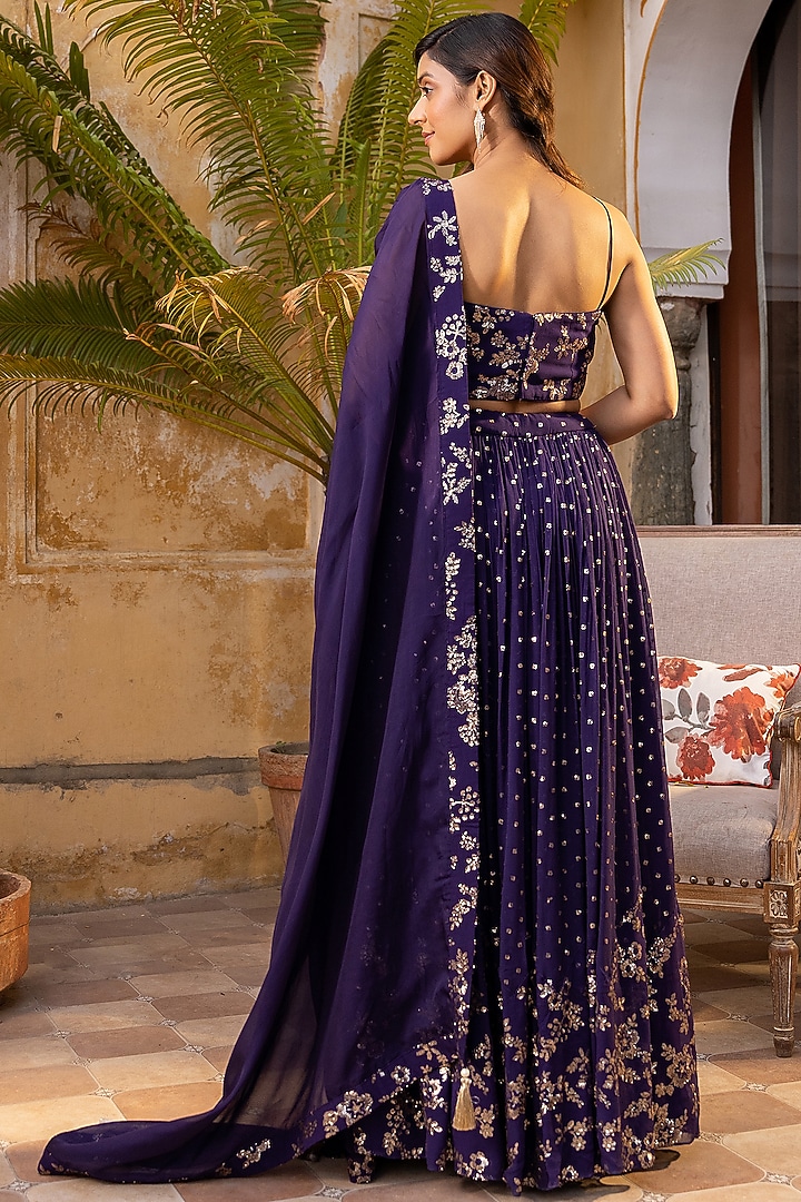 Purple Georgette Embroidered Wedding Lehenga Set by Suruchi Parakh at Pernia's Pop Up Shop