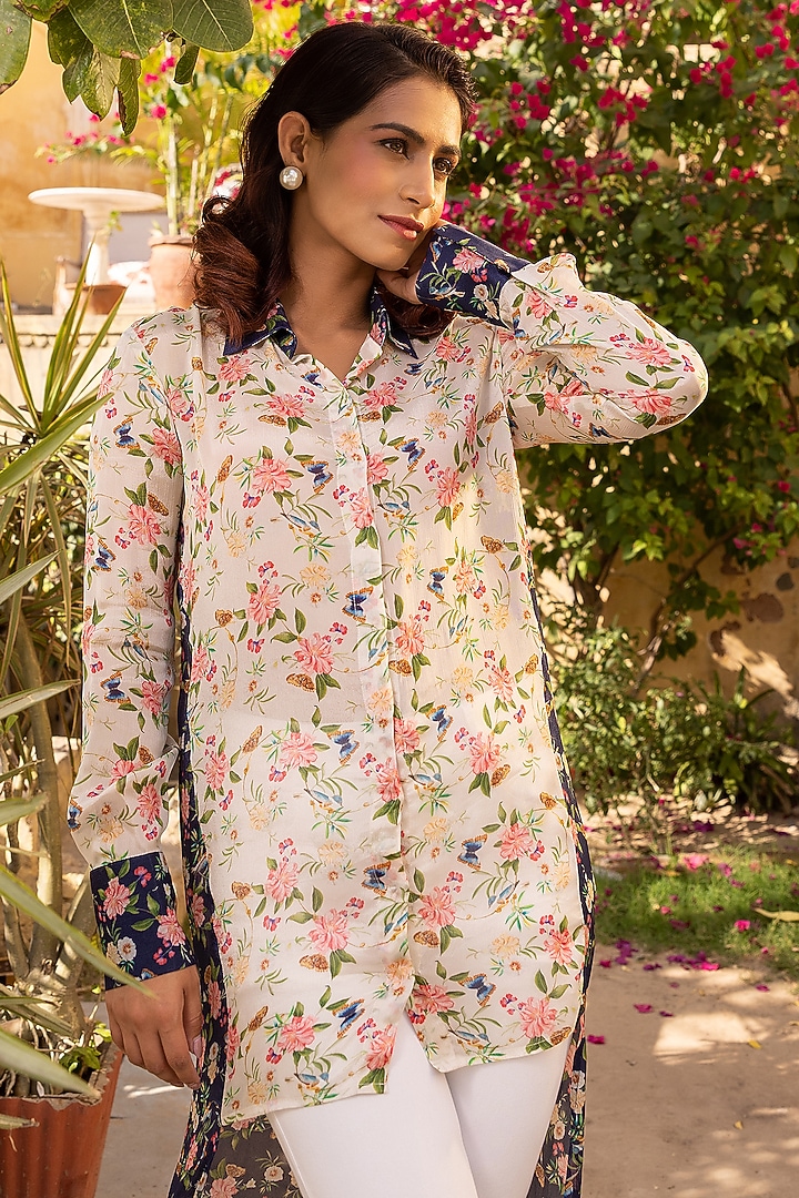 White Crepe Georgette High-Low Tunic by Suruchi Parakh at Pernia's Pop Up Shop