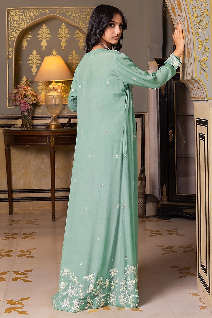 Green Georgette Hand Embroidered Jacket Set by Suruchi Parakh at Pernia's Pop Up Shop