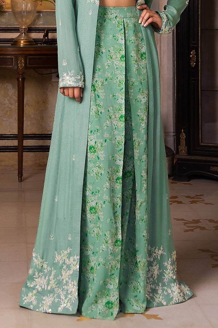 Green Georgette Hand Embroidered Jacket Set by Suruchi Parakh at Pernia's Pop Up Shop