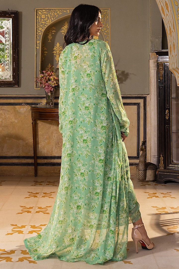 Green Georgette Draped Skirt Set by Suruchi Parakh at Pernia's Pop Up Shop