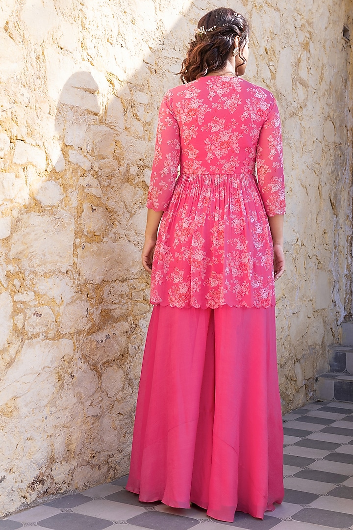 Fuchsia Pink Georgette Embroidered Jacket Set by Suruchi Parakh at Pernia's Pop Up Shop