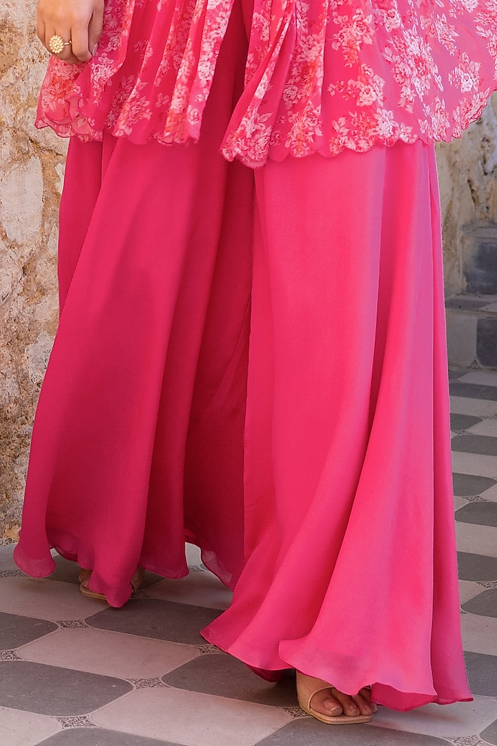 Fuchsia Pink Georgette Embroidered Jacket Set by Suruchi Parakh at Pernia's Pop Up Shop