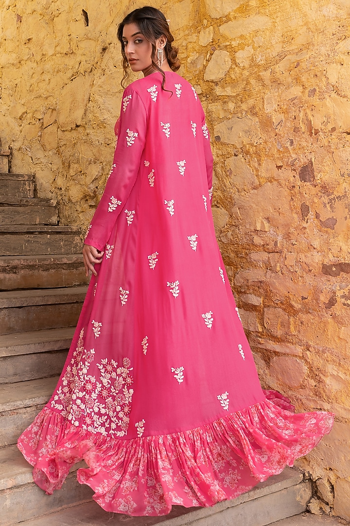 Pink Georgette Jacket Set by Suruchi Parakh at Pernia's Pop Up Shop