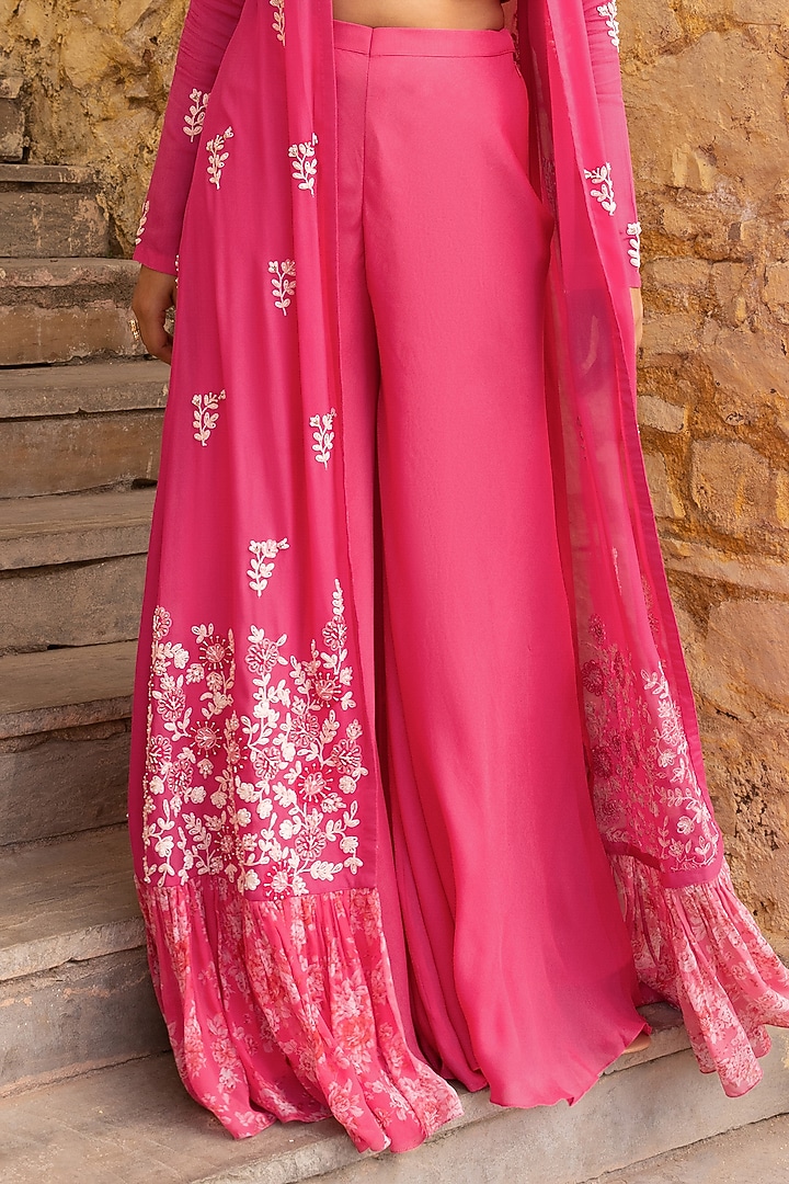 Pink Georgette Jacket Set by Suruchi Parakh at Pernia's Pop Up Shop
