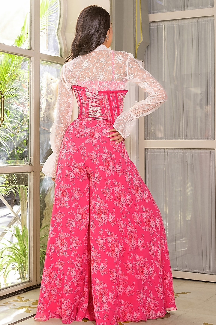 Pink Georgette Flared Pant Set by Suruchi Parakh at Pernia's Pop Up Shop