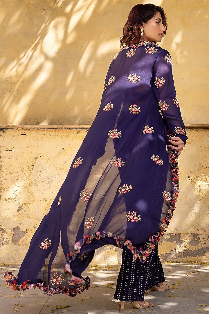 Purple Georgette Embroidered Jacket Set by Suruchi Parakh at Pernia's Pop Up Shop