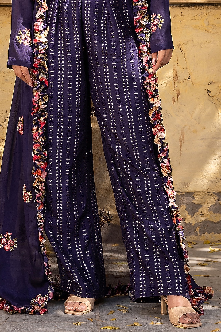 Purple Georgette Embroidered Jacket Set by Suruchi Parakh at Pernia's Pop Up Shop