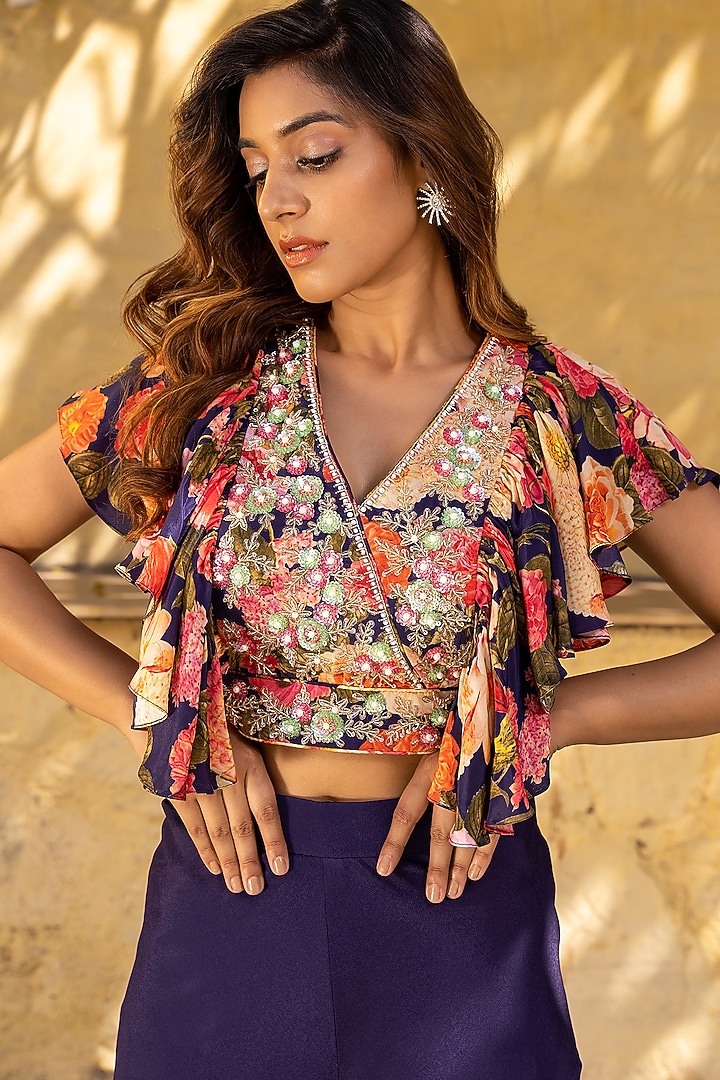 Purple Georgette Pleated Pant Set by Suruchi Parakh at Pernia's Pop Up Shop