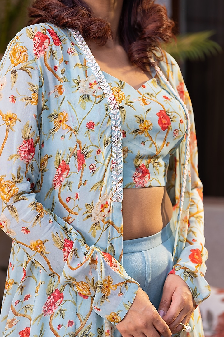 Light Blue Georgette Embroidered Jacket Set by Suruchi Parakh at Pernia's Pop Up Shop