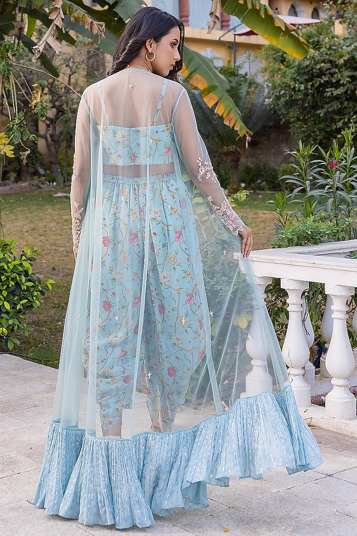 Light Blue Georgette Hand Embroidered Jacket Set by Suruchi Parakh at Pernia's Pop Up Shop