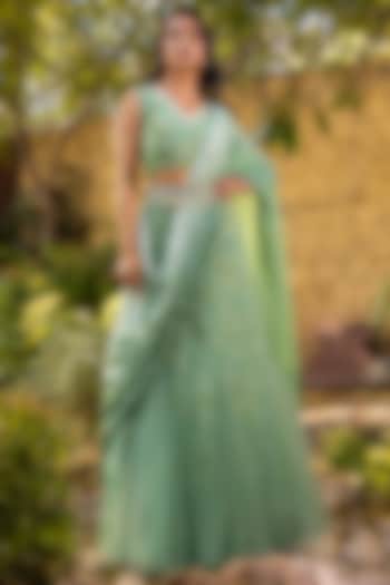 Green Georgette Pre-Draped Skirt Saree Set by Suruchi Parakh