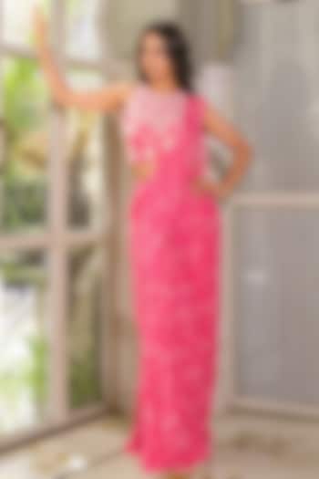 Pink Pre-Draped Georgette Party Wear Saree set by Suruchi Parakh at Pernia's Pop Up Shop