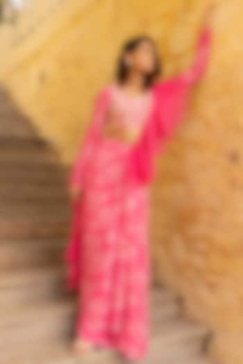 Pink Georgette Pre-Draped Skirt Saree Set by Suruchi Parakh