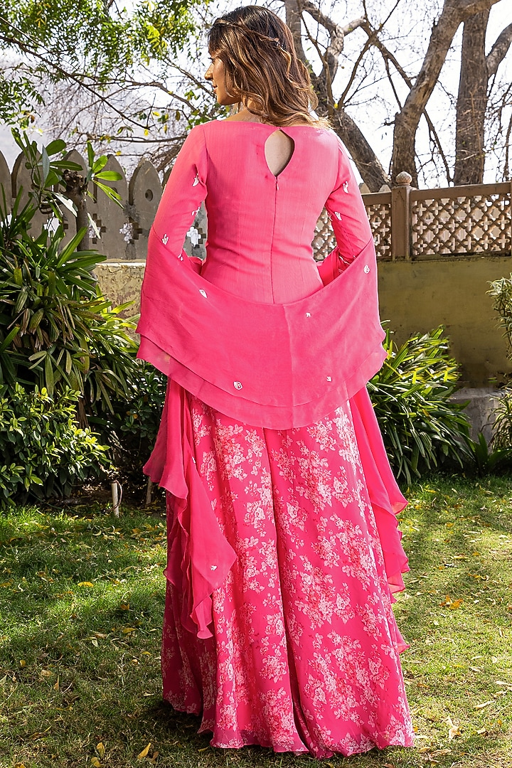 Pink Georgette Embroidered Wedding Sharara Set by Suruchi Parakh at Pernia's Pop Up Shop