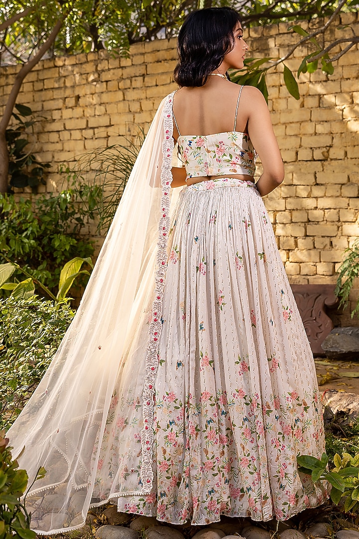 Off-White Georgette Crepe Embroidered Wedding Lehenga Set by Suruchi Parakh at Pernia's Pop Up Shop