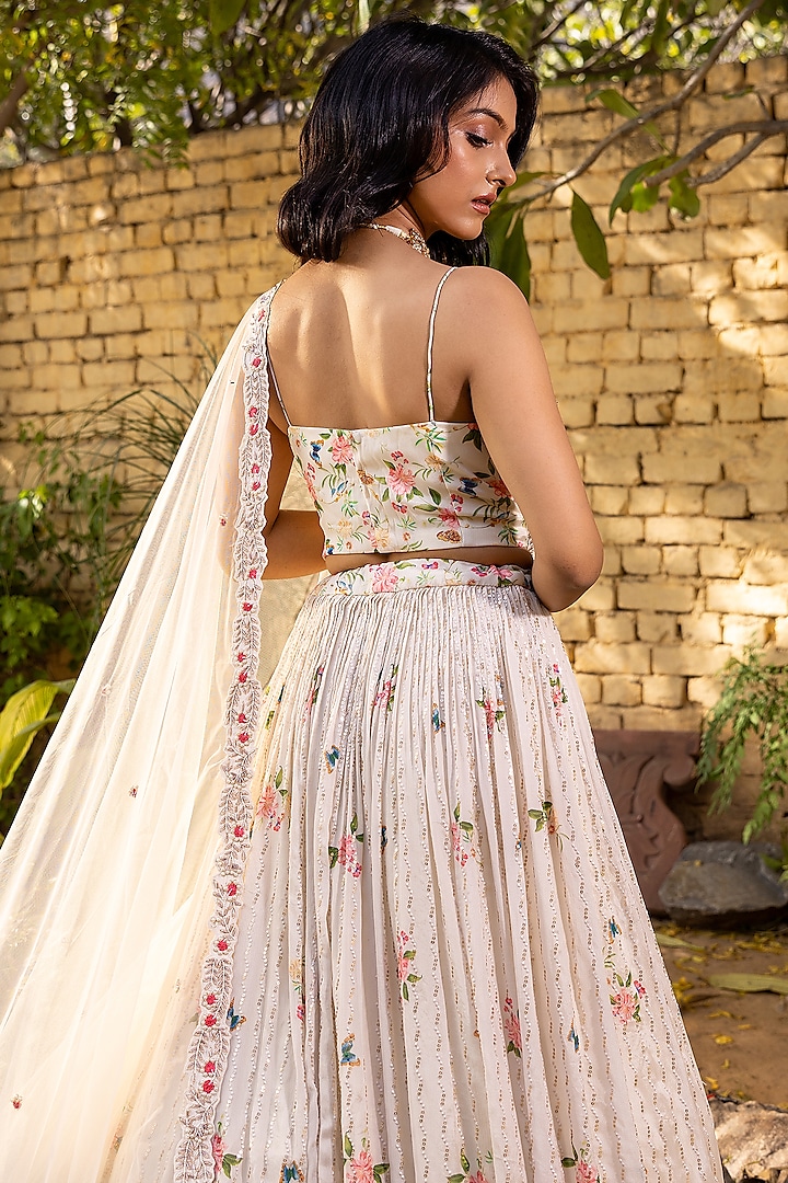 Off-White Georgette Crepe Embroidered Wedding Lehenga Set by Suruchi Parakh at Pernia's Pop Up Shop