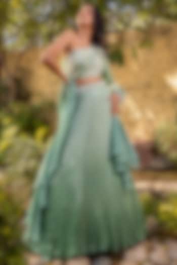 Green Georgette Crepe Embellished Wedding Lehenga Set by Suruchi Parakh at Pernia's Pop Up Shop