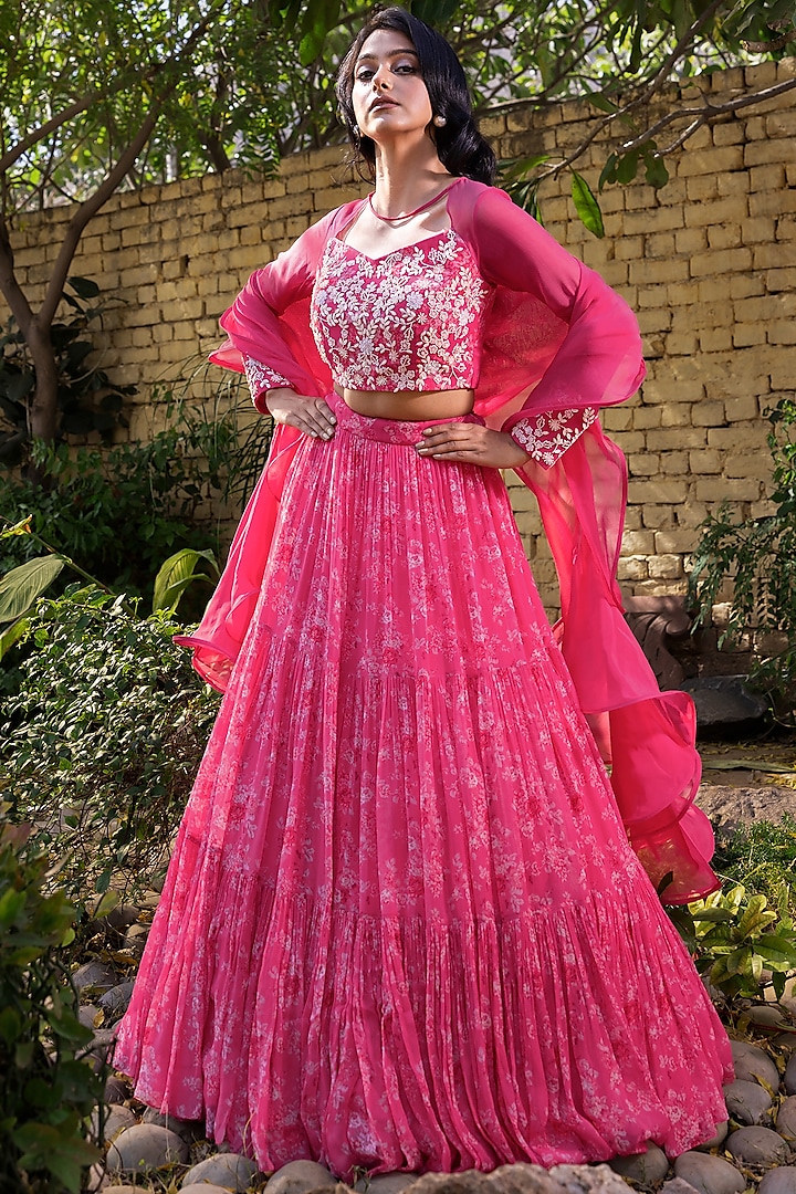 Pink Georgette & Net Lehenga Set by Suruchi Parakh