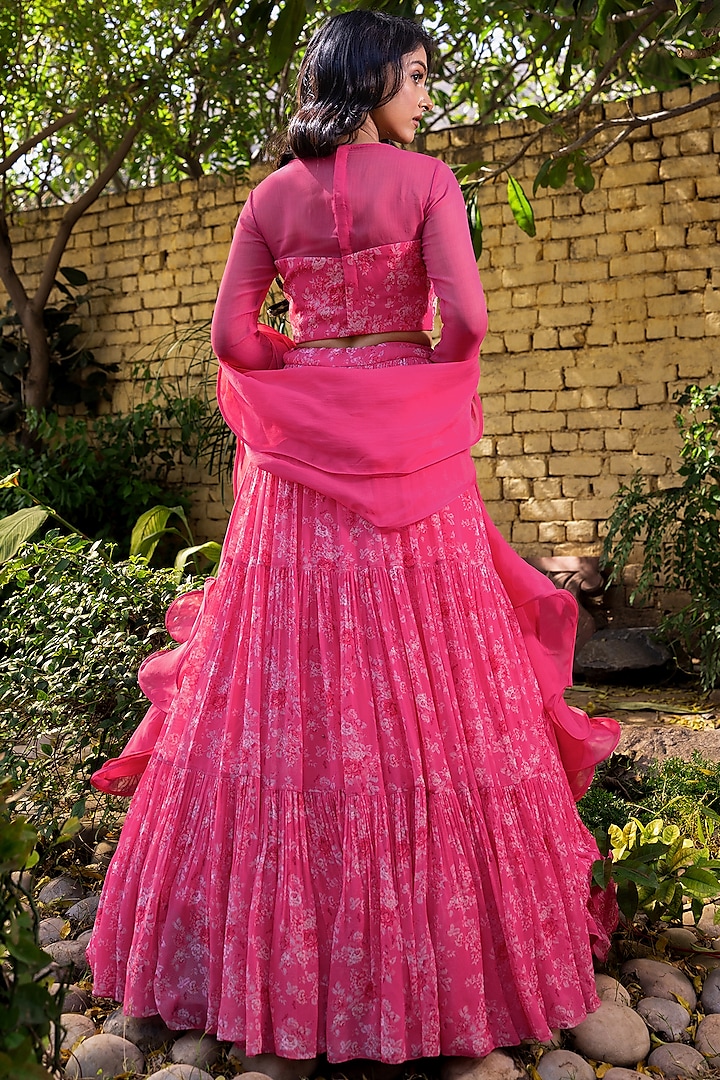 Pink Georgette & Net Wedding Lehenga Set by Suruchi Parakh at Pernia's Pop Up Shop