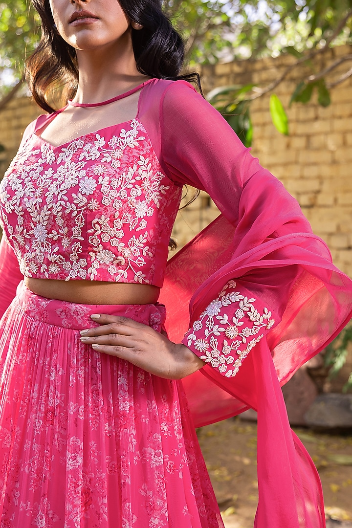 Pink Georgette & Net Wedding Lehenga Set by Suruchi Parakh at Pernia's Pop Up Shop