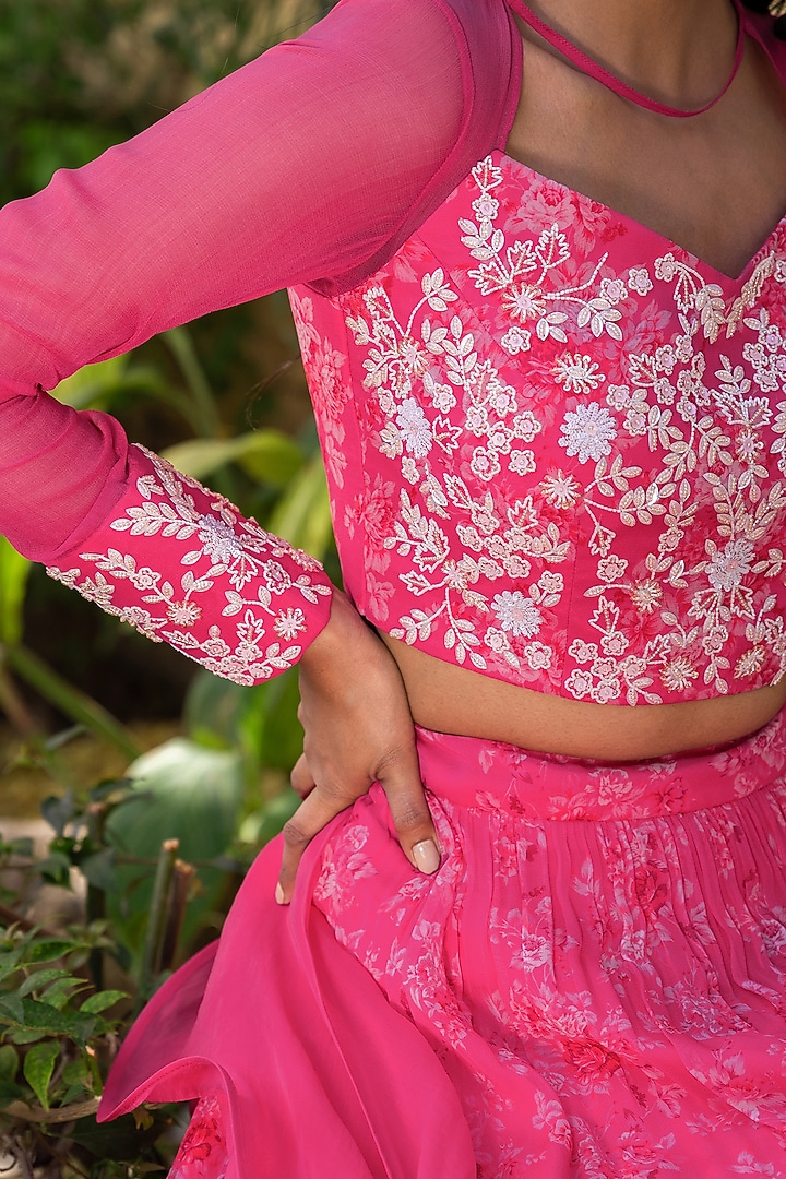 Pink Georgette & Net Wedding Lehenga Set by Suruchi Parakh at Pernia's Pop Up Shop
