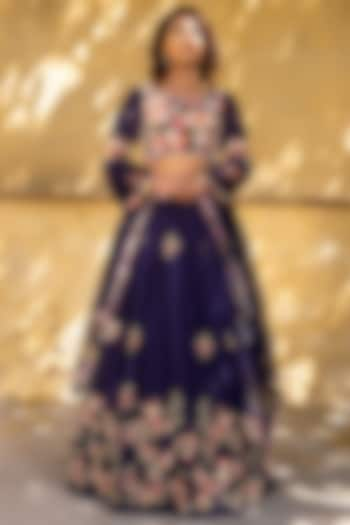 Purple Georgette Embroidered Wedding Lehenga Set by Suruchi Parakh at Pernia's Pop Up Shop