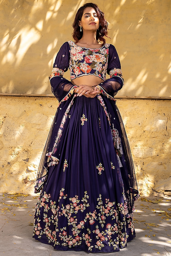 Purple Georgette Embroidered Wedding Lehenga Set by Suruchi Parakh at Pernia's Pop Up Shop