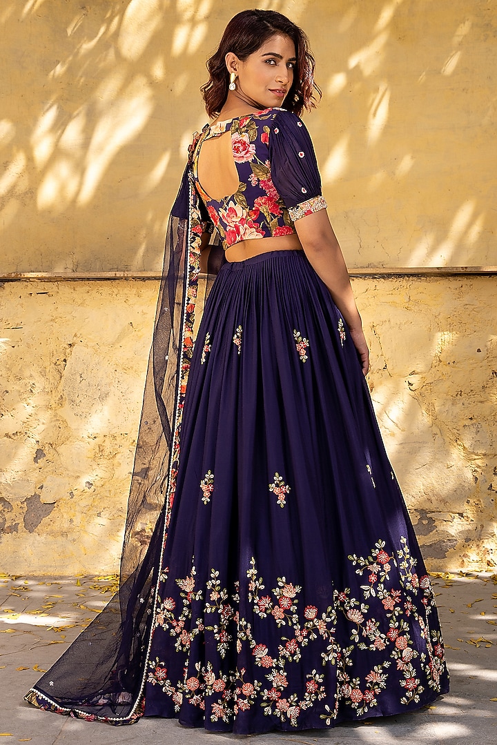 Purple Georgette Embroidered Wedding Lehenga Set by Suruchi Parakh at Pernia's Pop Up Shop