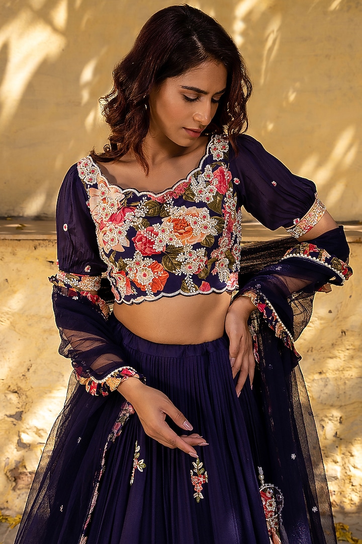 Purple Georgette Embroidered Wedding Lehenga Set by Suruchi Parakh at Pernia's Pop Up Shop