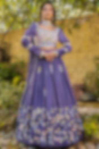 Lavender Crepe Embroidered Wedding Lehenga Set by Suruchi Parakh at Pernia's Pop Up Shop