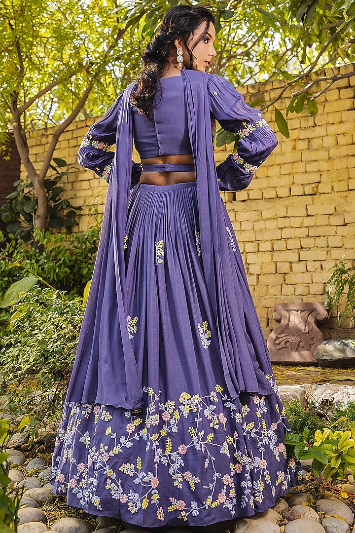 Lavender Crepe Embroidered Wedding Lehenga Set by Suruchi Parakh at Pernia's Pop Up Shop
