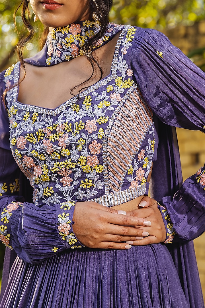 Lavender Crepe Embroidered Wedding Lehenga Set by Suruchi Parakh at Pernia's Pop Up Shop