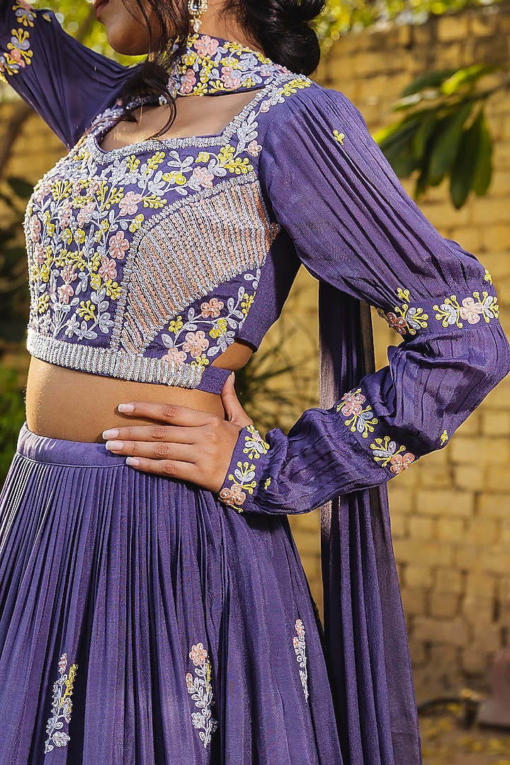 Lavender Crepe Embroidered Wedding Lehenga Set by Suruchi Parakh at Pernia's Pop Up Shop