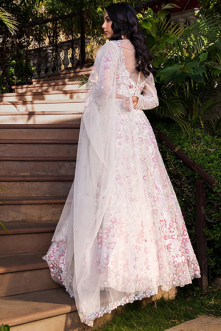 Off-White Net Embroidered Bridal Lehenga Set by Suruchi Parakh at Pernia's Pop Up Shop