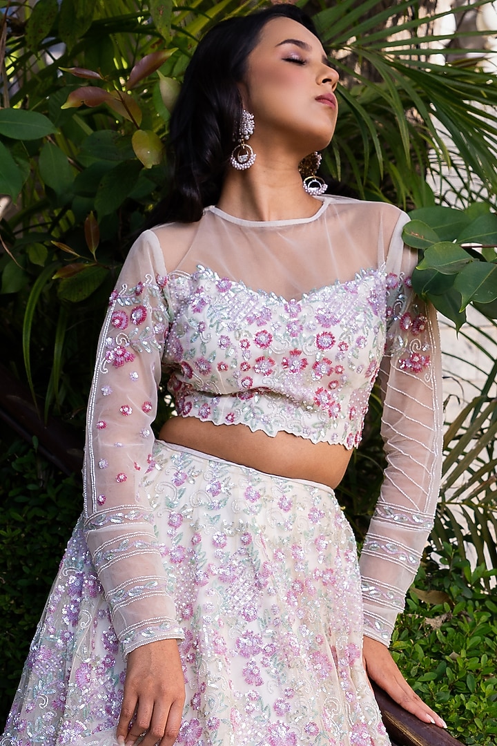 Off-White Net Embroidered Bridal Lehenga Set by Suruchi Parakh at Pernia's Pop Up Shop