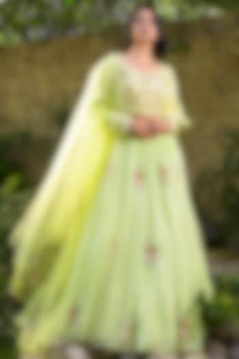 Mint Green Georgette Embroidered Wedding Lehenga Set by Suruchi Parakh at Pernia's Pop Up Shop