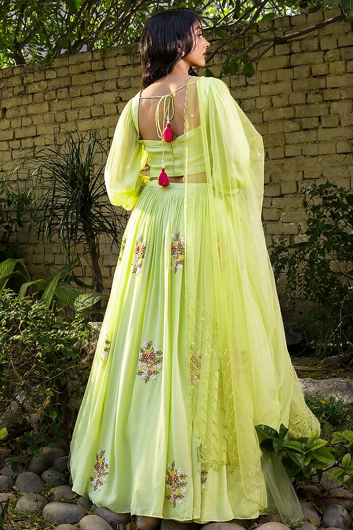 Mint Green Georgette Embroidered Wedding Lehenga Set by Suruchi Parakh at Pernia's Pop Up Shop
