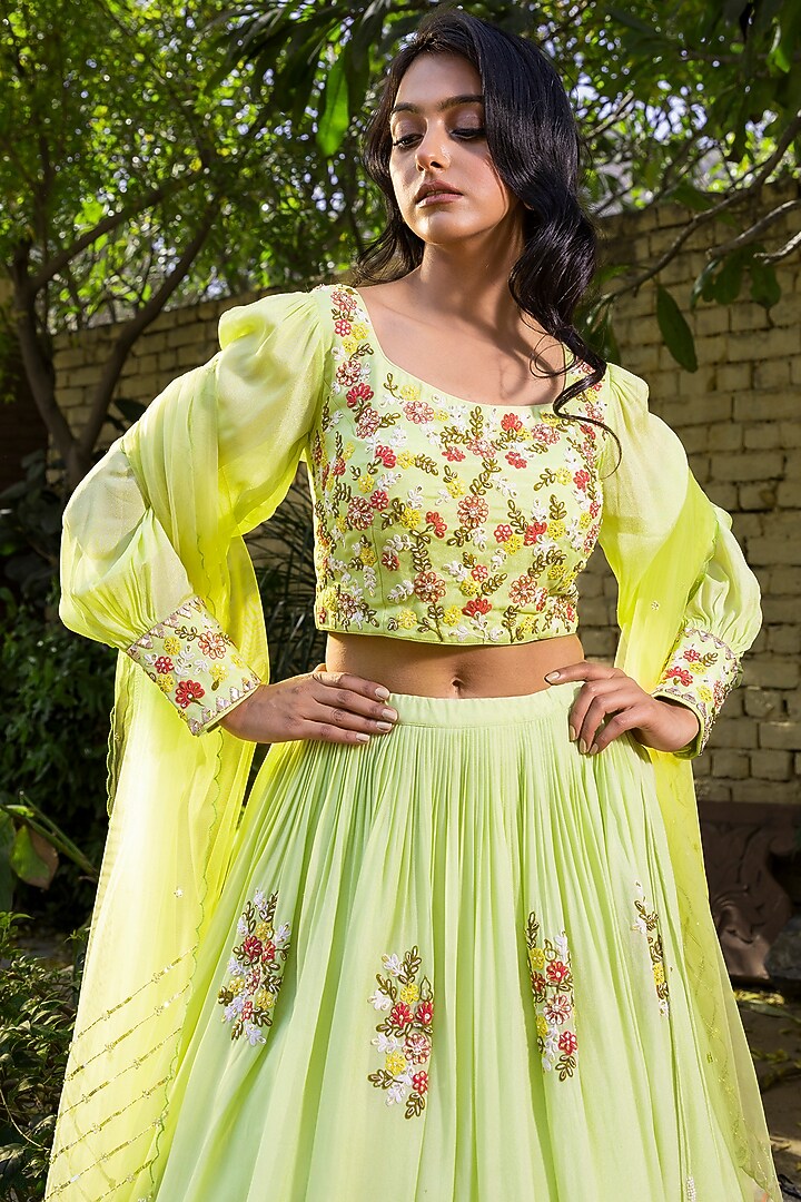 Mint Green Georgette Embroidered Wedding Lehenga Set by Suruchi Parakh at Pernia's Pop Up Shop