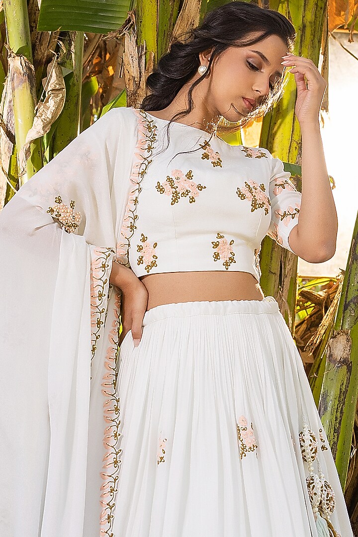 Light Blue Georgette Embroidered Wedding Lehenga Set by Suruchi Parakh at Pernia's Pop Up Shop