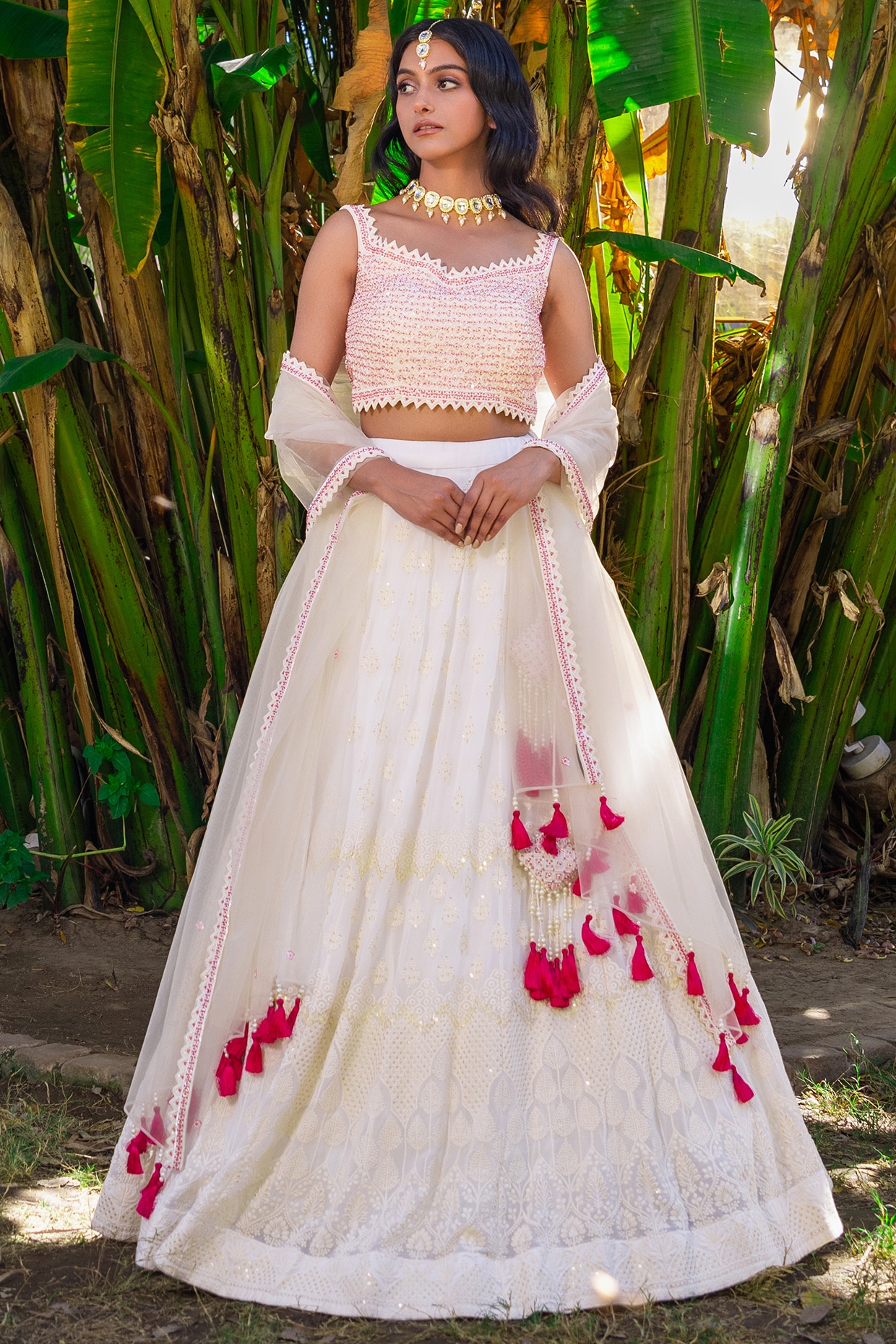 Buy White Georgette Lehenga Choli With Lucknowi With Sequence Work With  Georgette Dupatta for Women , Pink Lehenga Choli , Designer Lehenga Set  Online in India - Etsy