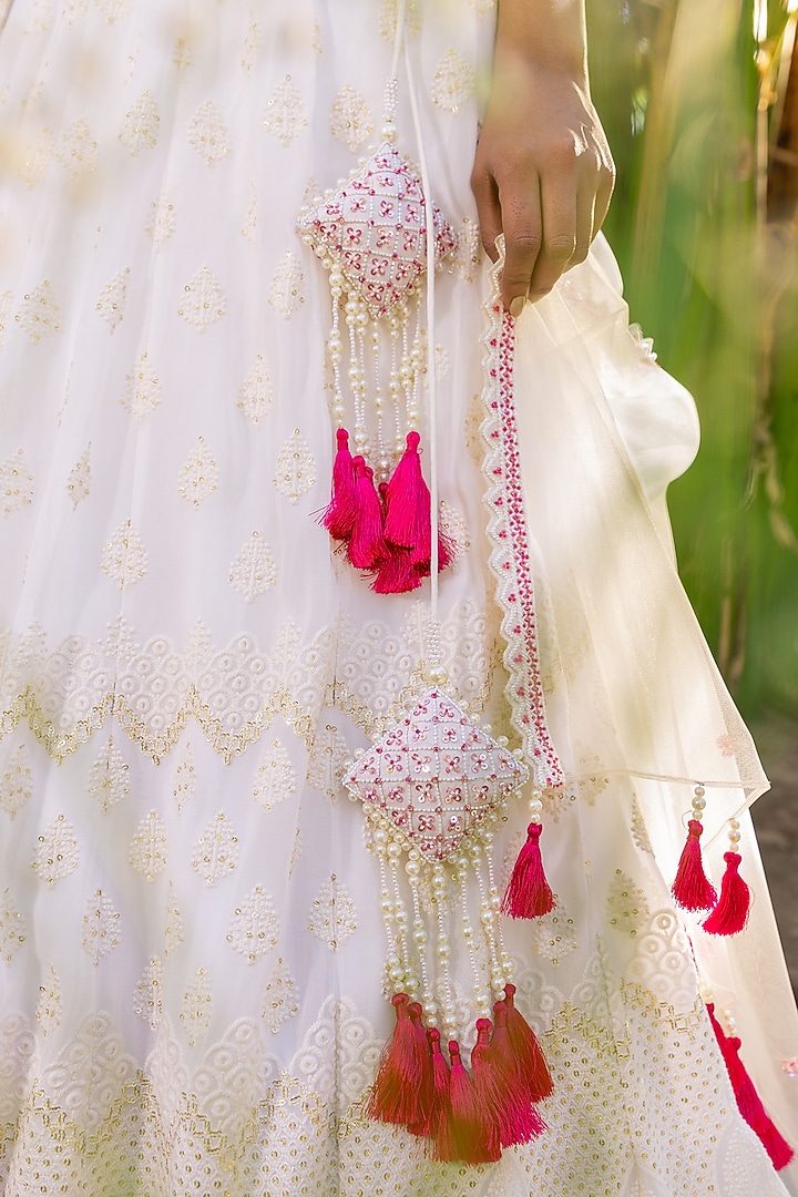 Off-White Georgette & Net Embroidered Wedding Lehenga Set by Suruchi Parakh at Pernia's Pop Up Shop